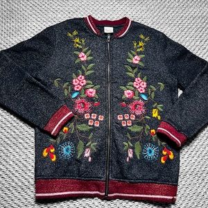 Zara Girls Embroidered Fleece Lined Bomber Jacket size 11/12